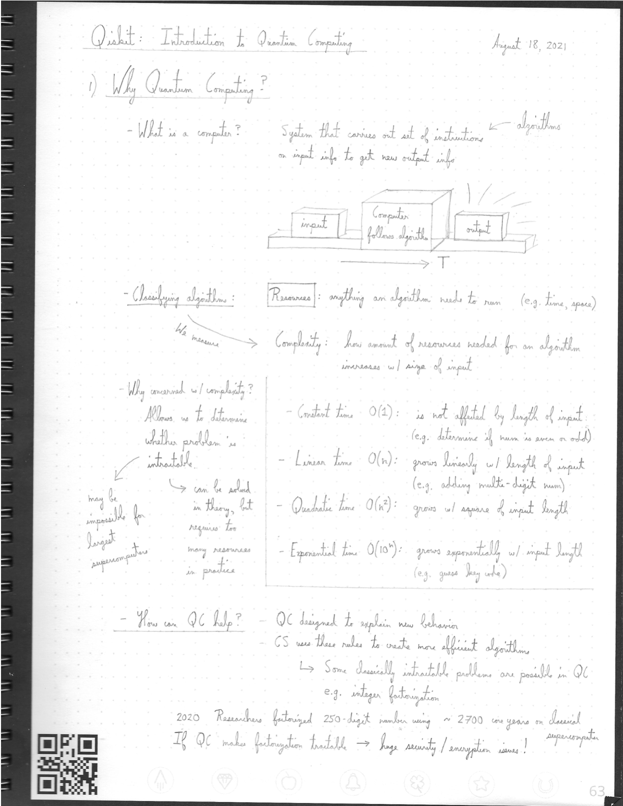 Notes from “Why Quantum Computing?